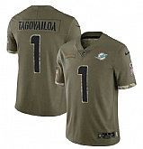 Men's Miami Dolphins #1 Tua Tagovailoa 2022 Olive Salute To Service Limited Stitched Jersey,baseball caps,new era cap wholesale,wholesale hats